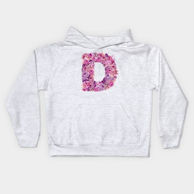 Pink Floral Letter D Kids Hoodie by HayleyLaurenDesign